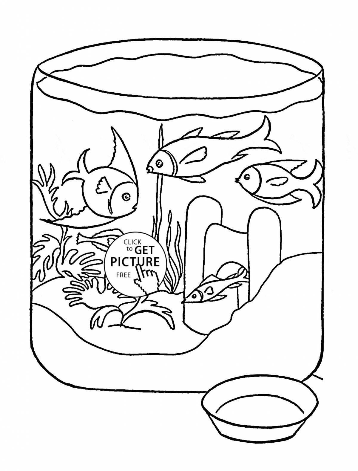 Coloring book shining fish in the aquarium