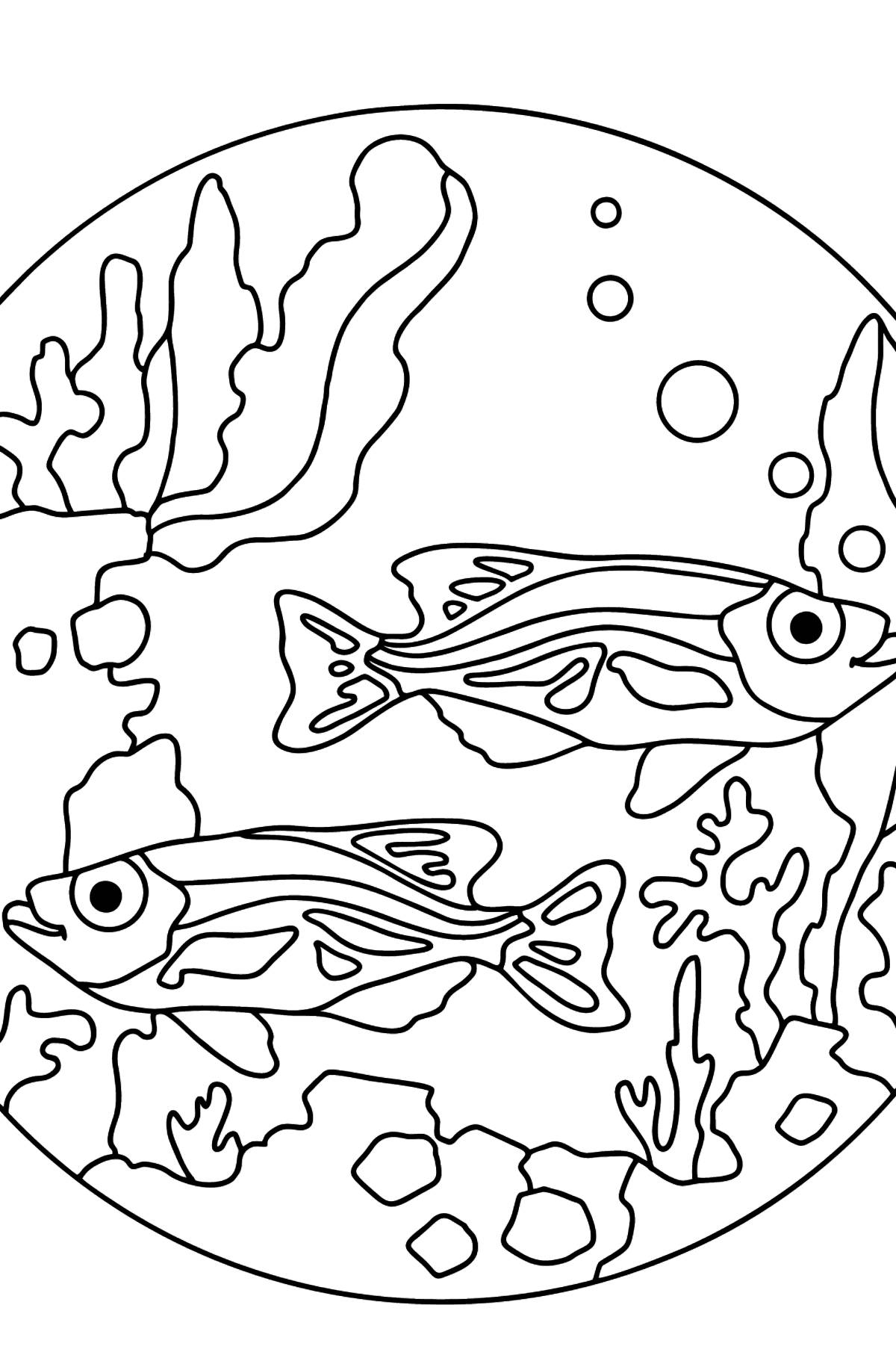 Coloring page shiny fish in the aquarium