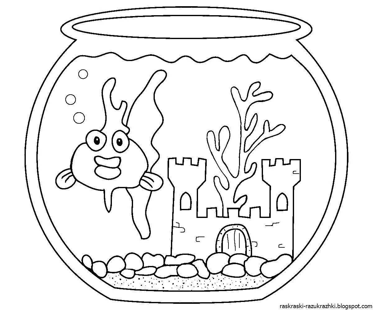 Coloring page happy fish in the aquarium