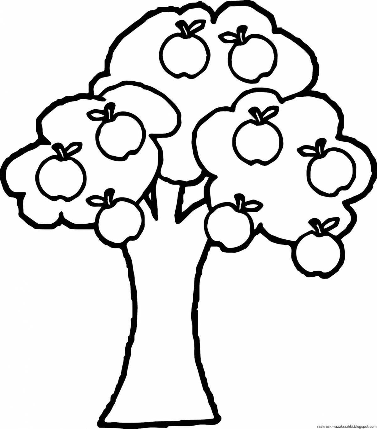 Colorful apple tree coloring book for kids