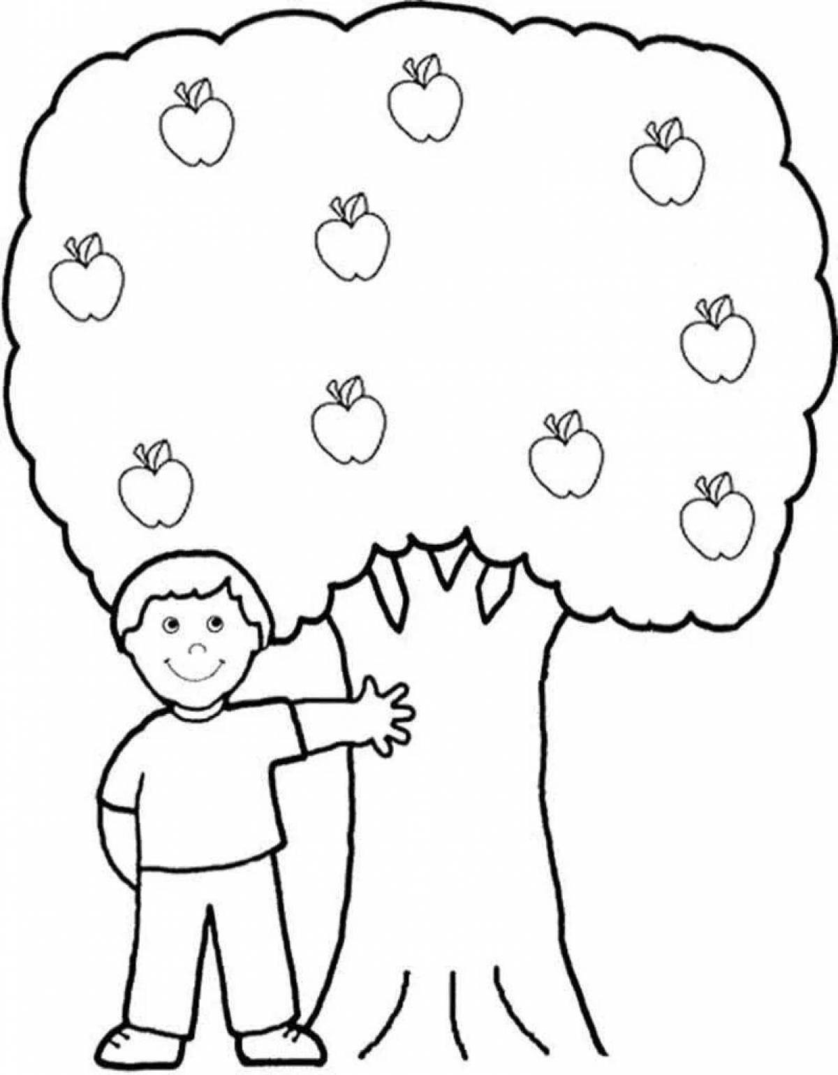 Humorous apple tree coloring book for kids