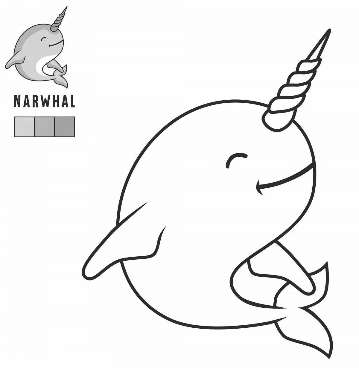Colorful narwhal coloring book for kids
