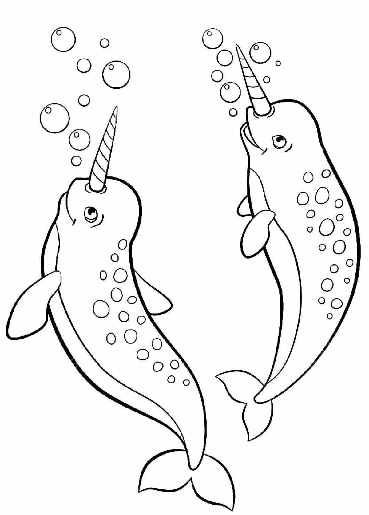 Playful narwhal coloring page for kids