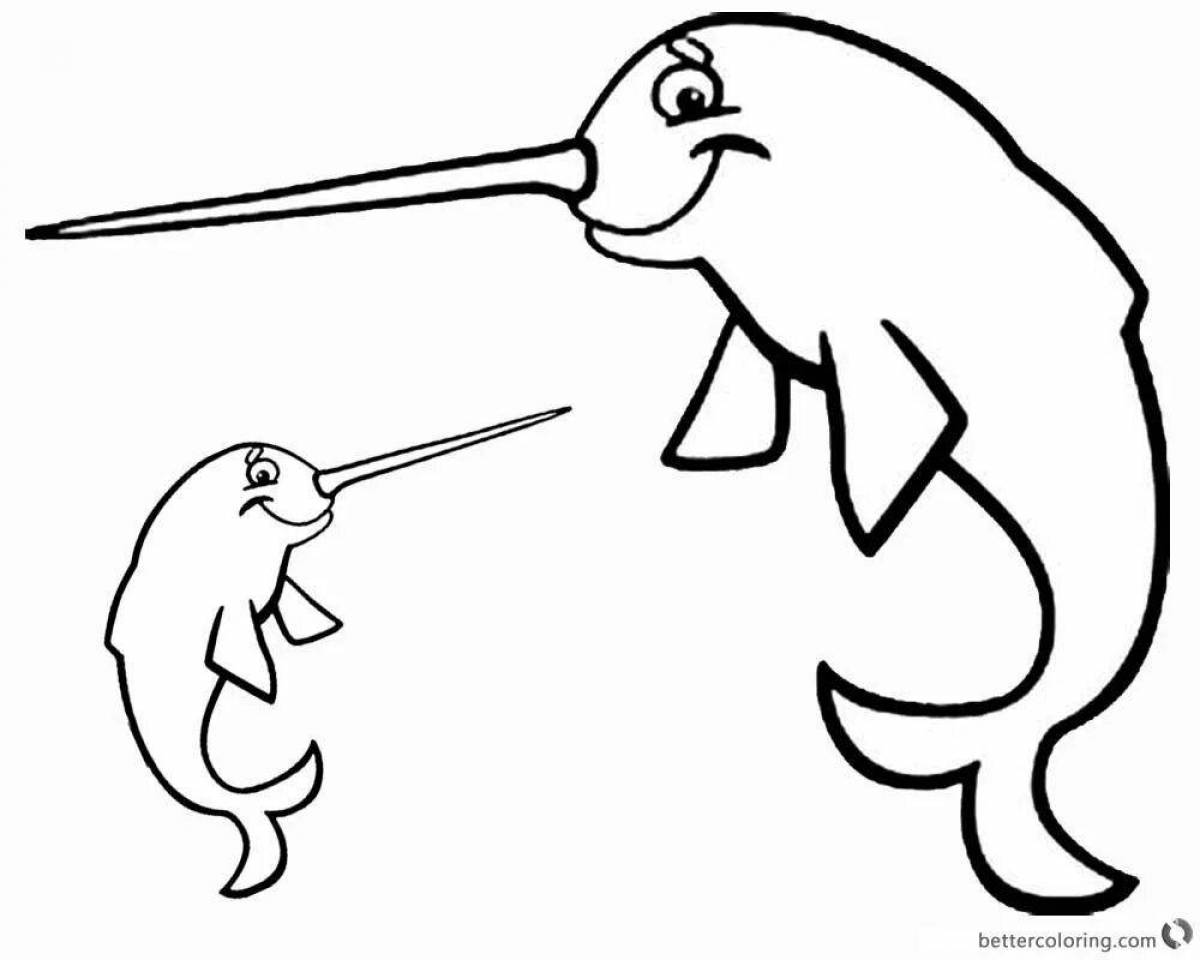 Яркая раскраска нарвал для детей