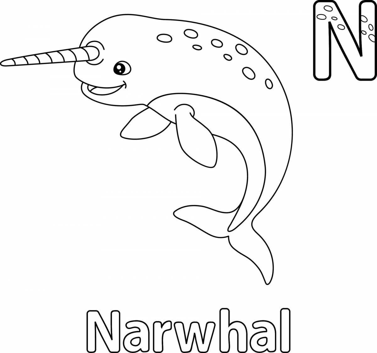 Joyful narwhal coloring book for kids