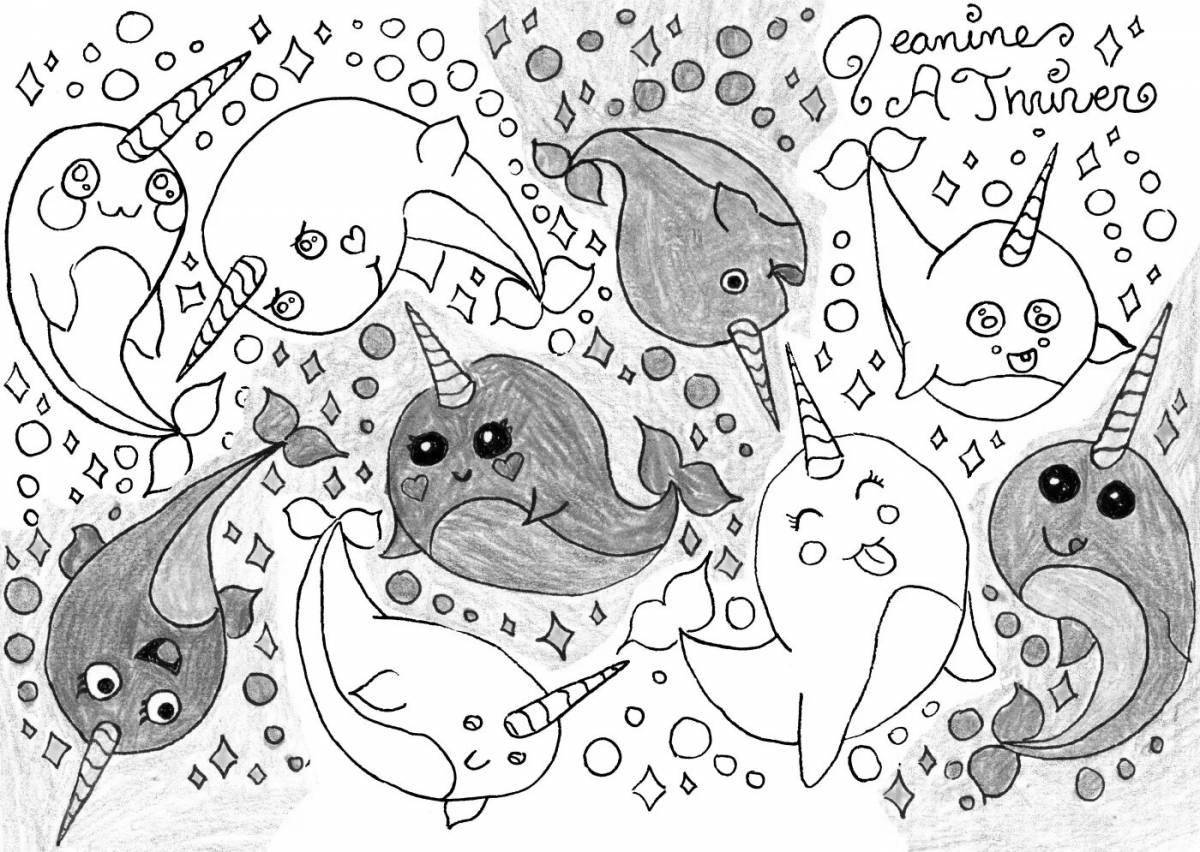Exquisite narwhal coloring book for kids