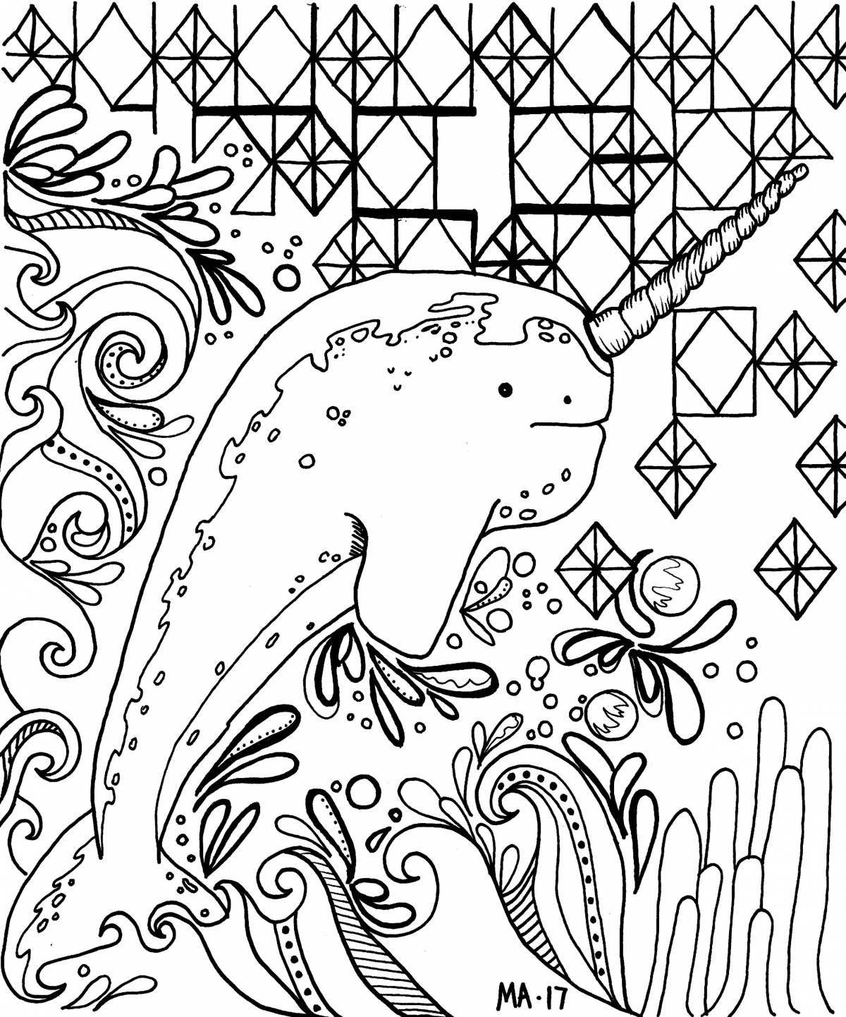 Adorable narwhal coloring book for kids