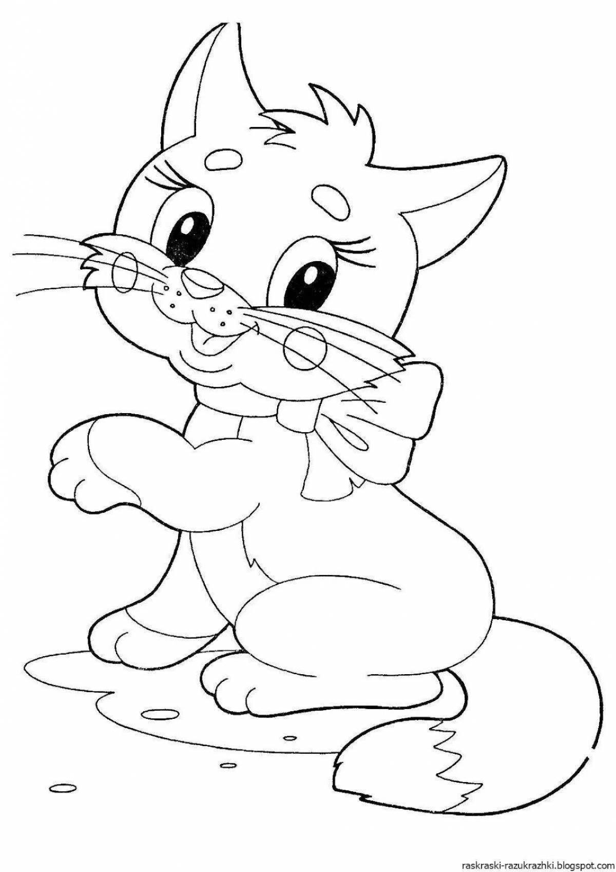 Очаровательная кошка-раскраска для детей