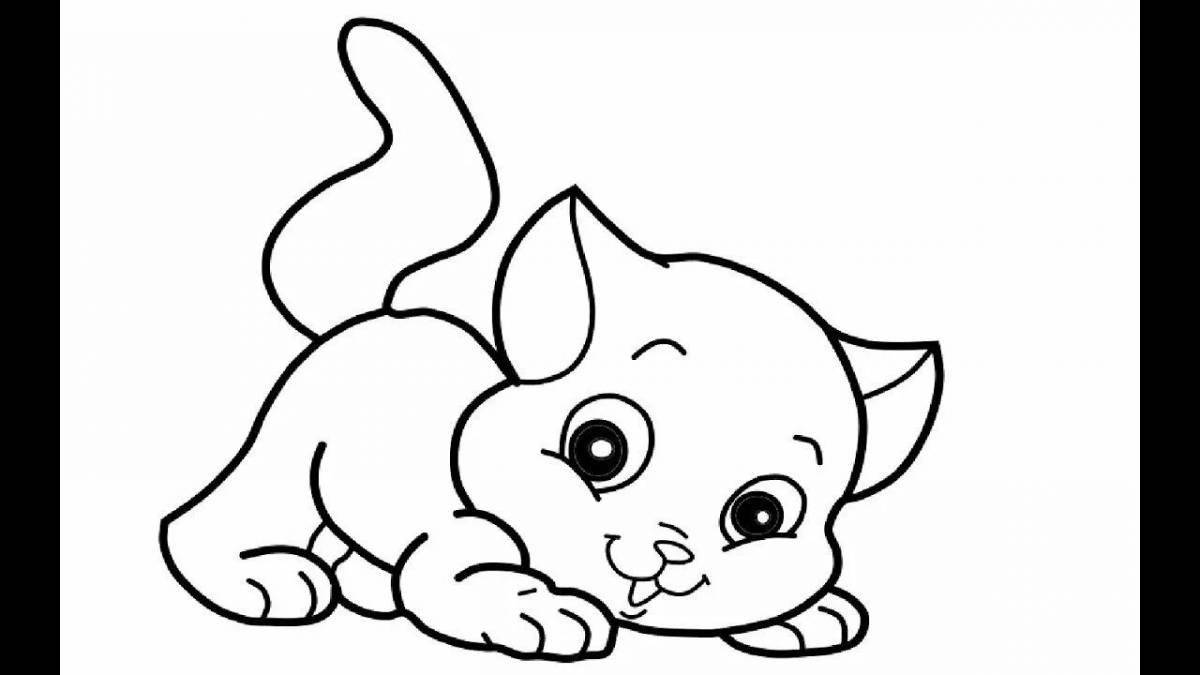 Раскраска любознательная кошка для детей
