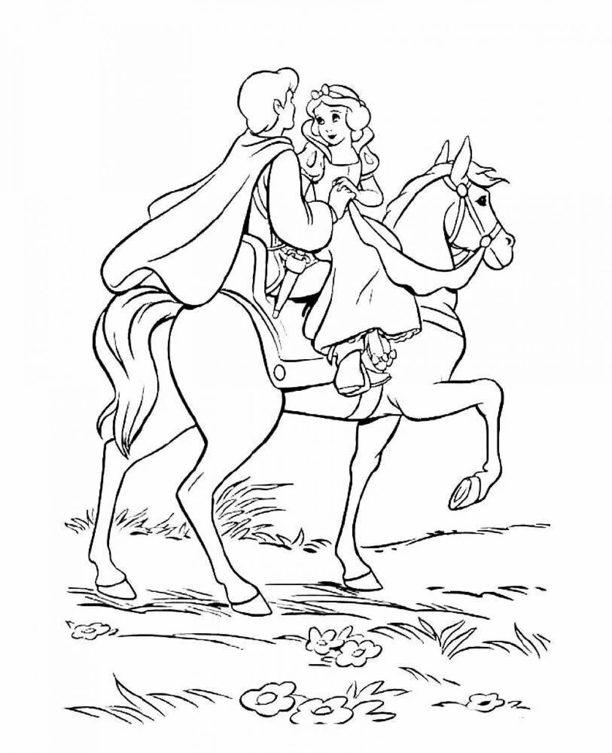 Принц и принцесса на коне раскраска