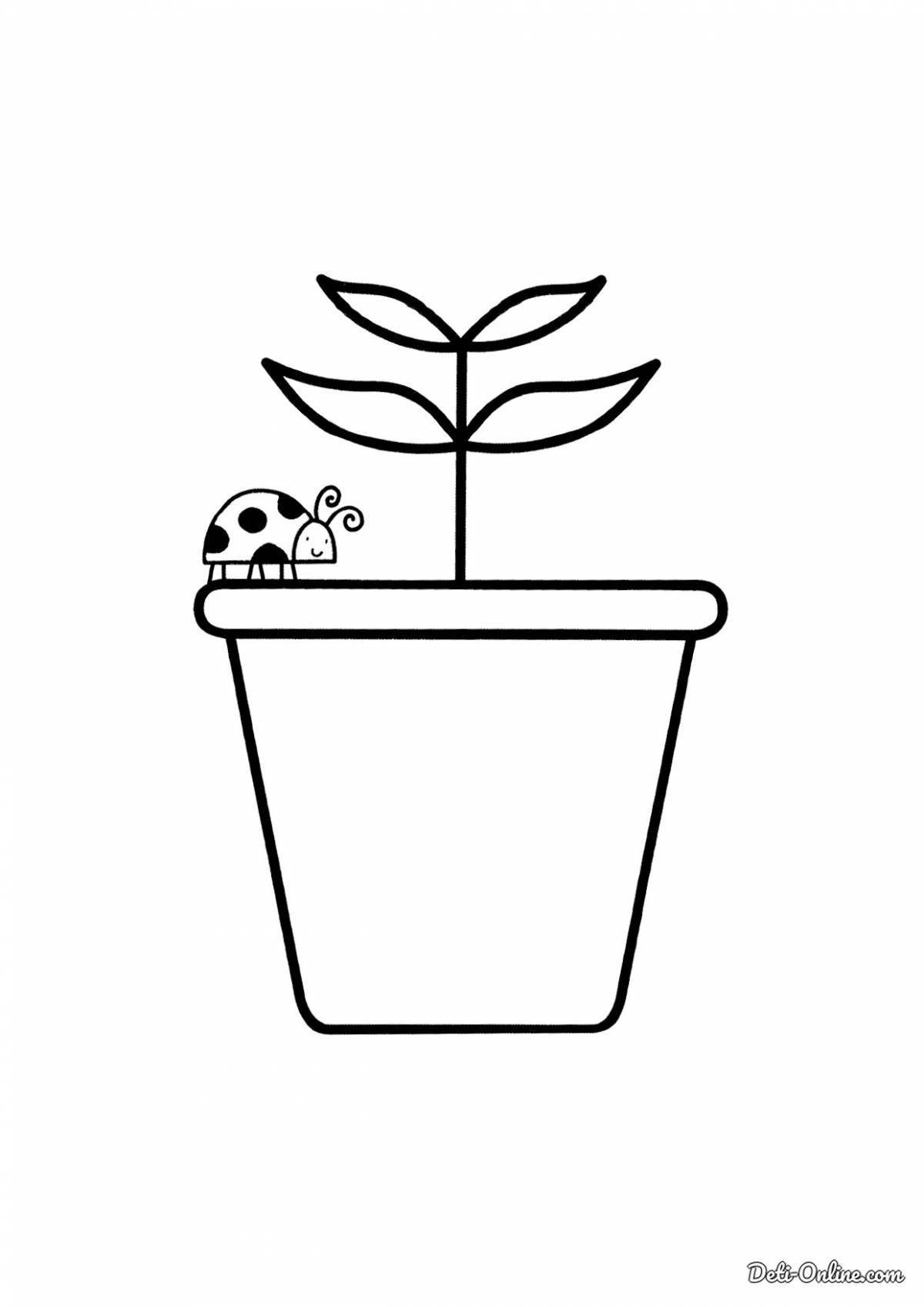 Playful flower pot coloring page