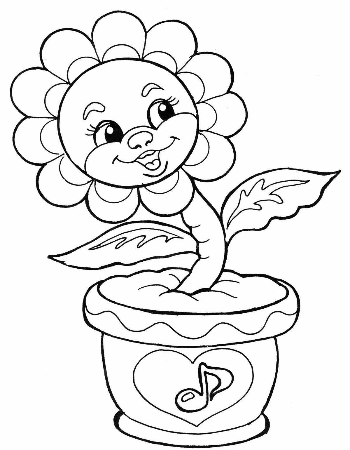 Crazy color flower pot coloring page