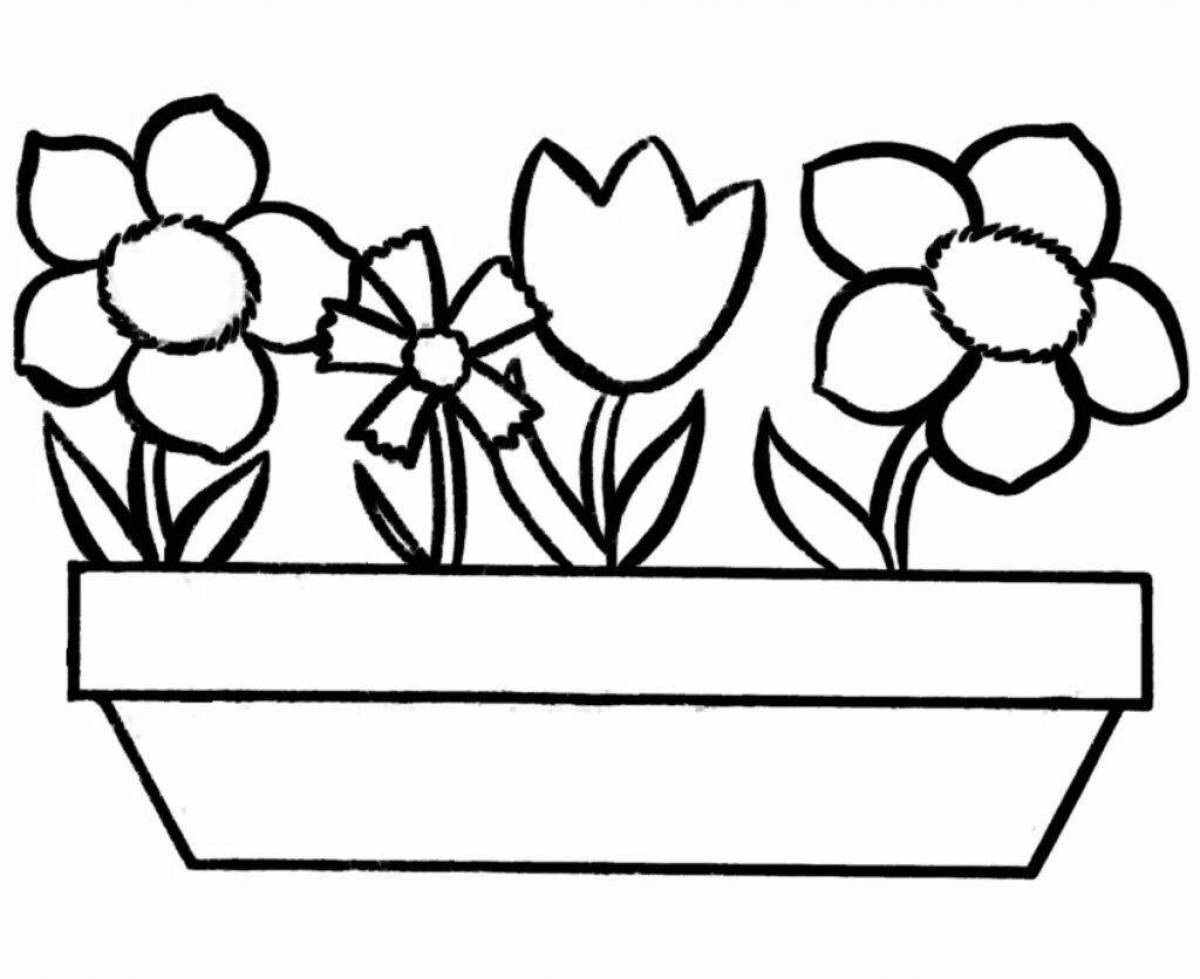 Flower pot coloring page with rich colors