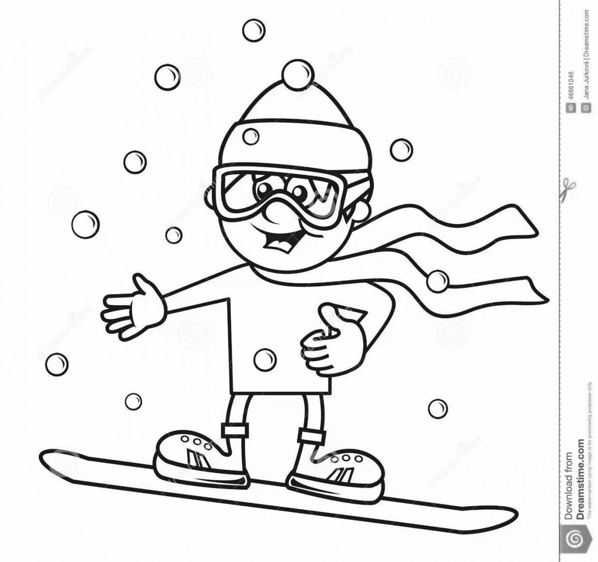 Adventurous snowboarder coloring pages for kids