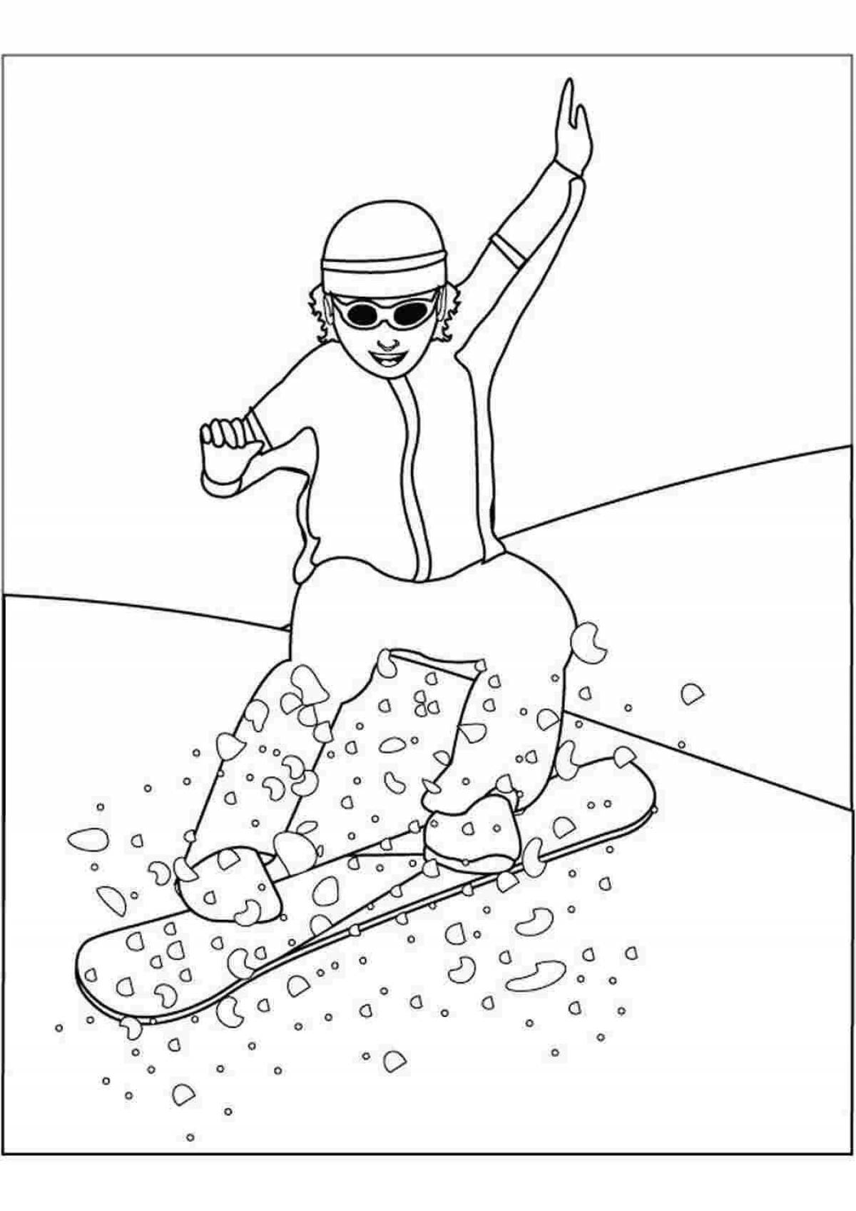 Красочная страница раскраски сноубордиста для детей