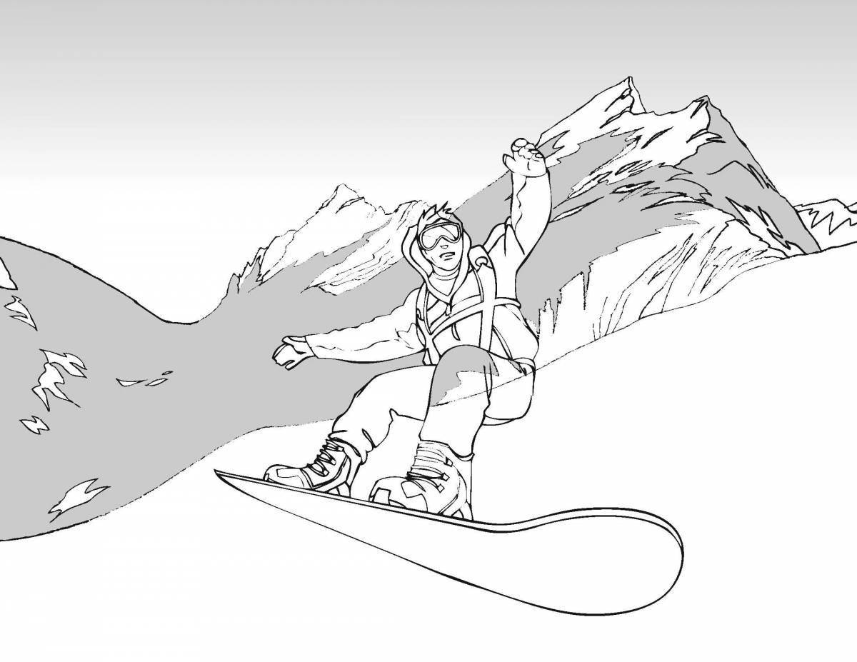 Раскраска дерзкий сноубордист для детей