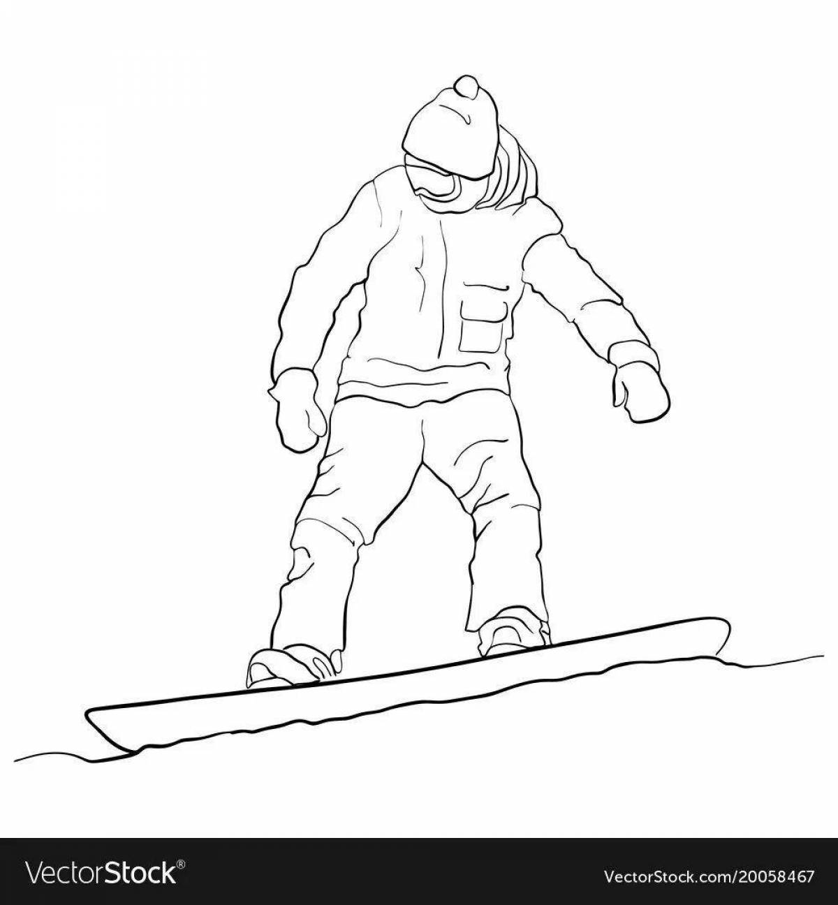 Coloring book of joyful snowboarder for children