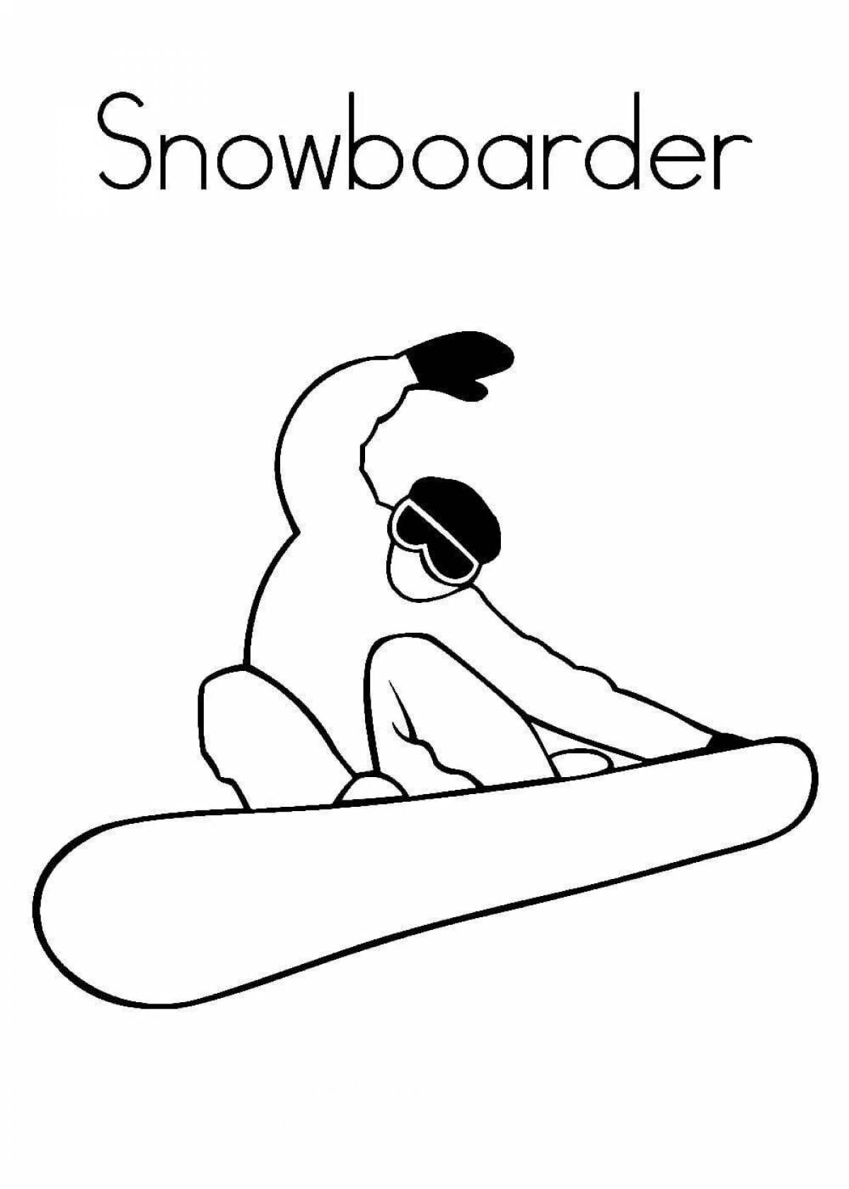 Playful snowboarder coloring page for kids