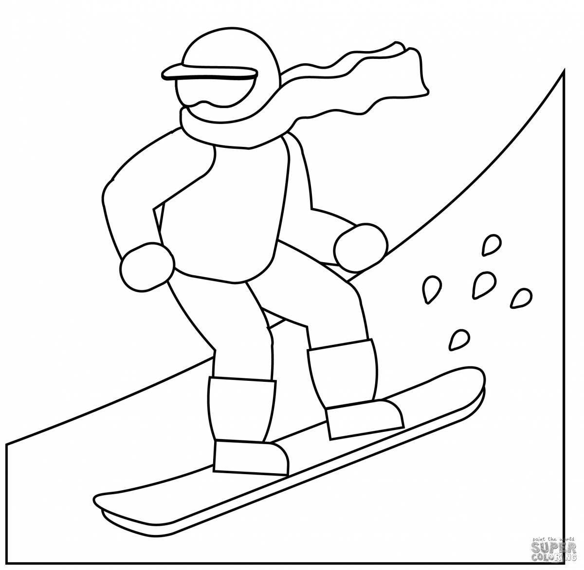 Раскраска веселый сноубордист для детей