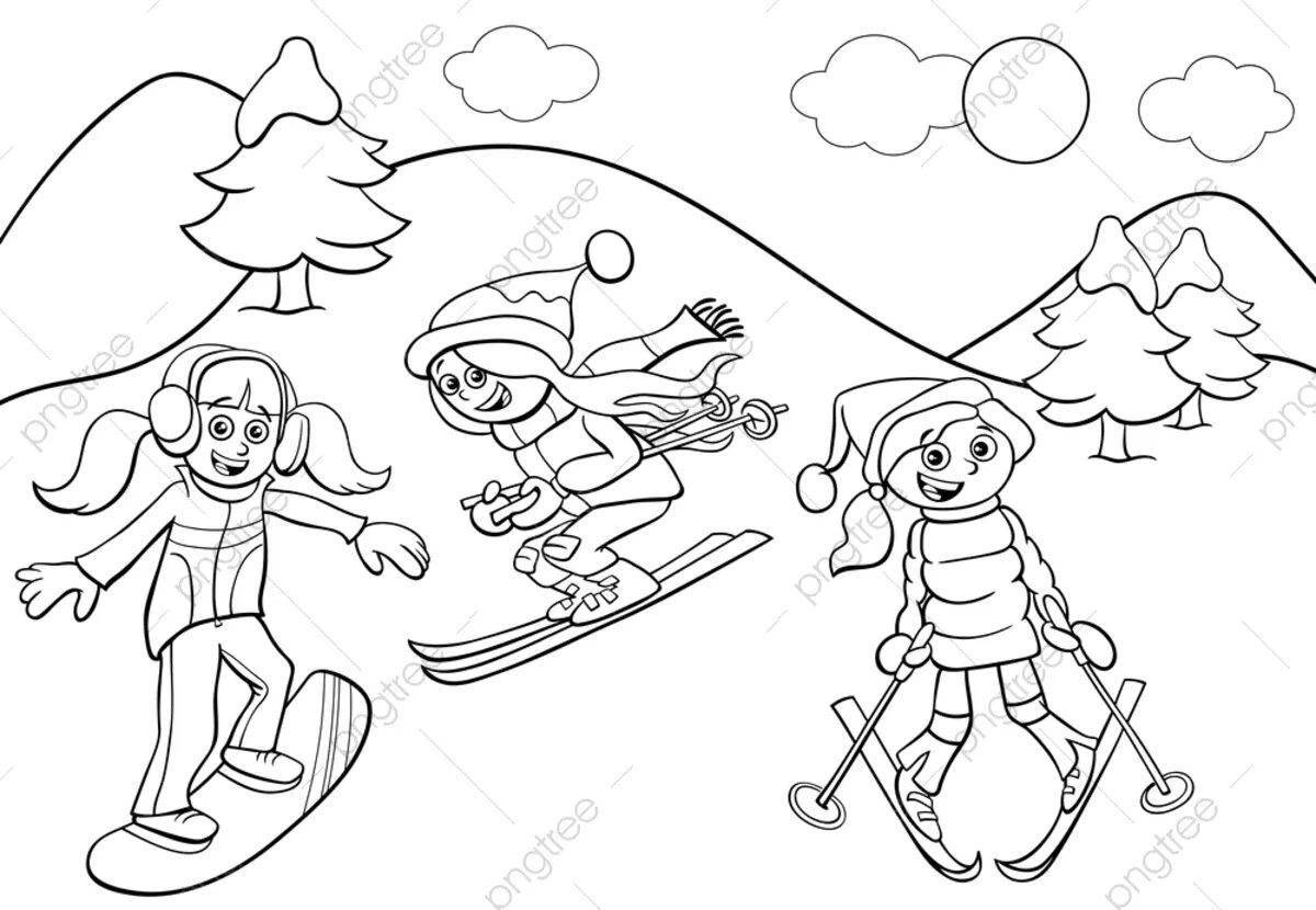 Exciting snowboarder coloring book for kids