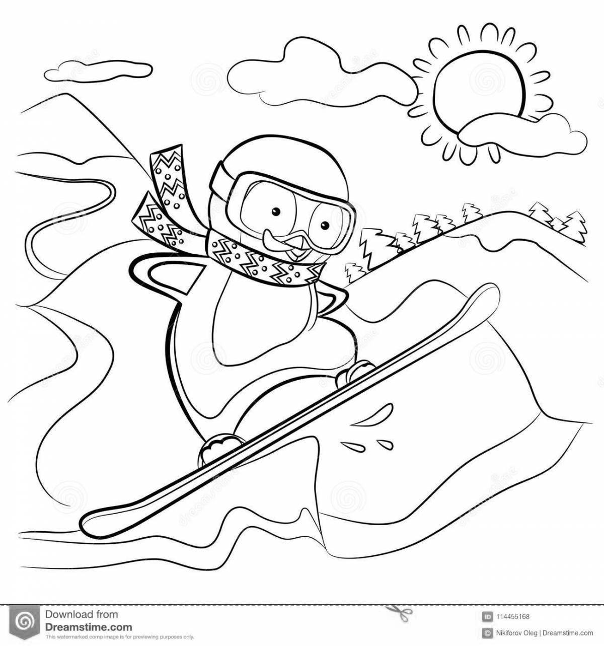 Snowboarder live coloring for kids