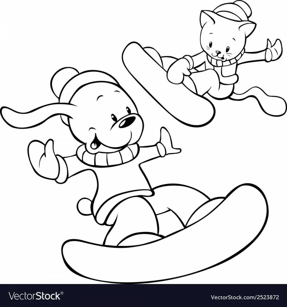 Animated snowboarder coloring page for kids