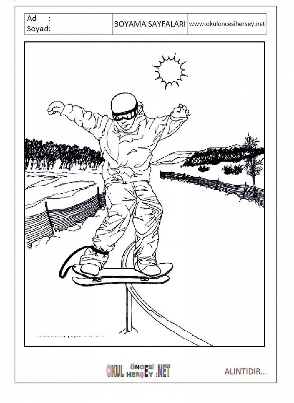 Attractive snowboarder coloring book for kids
