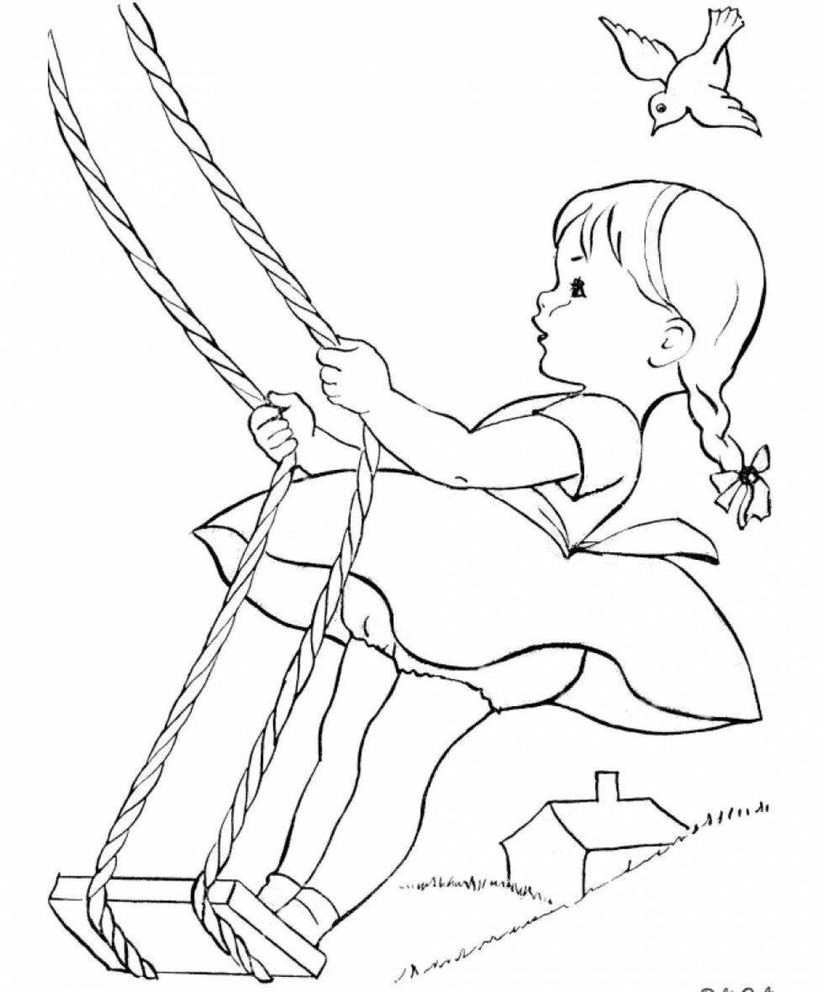 Vibrant swing coloring for preschoolers
