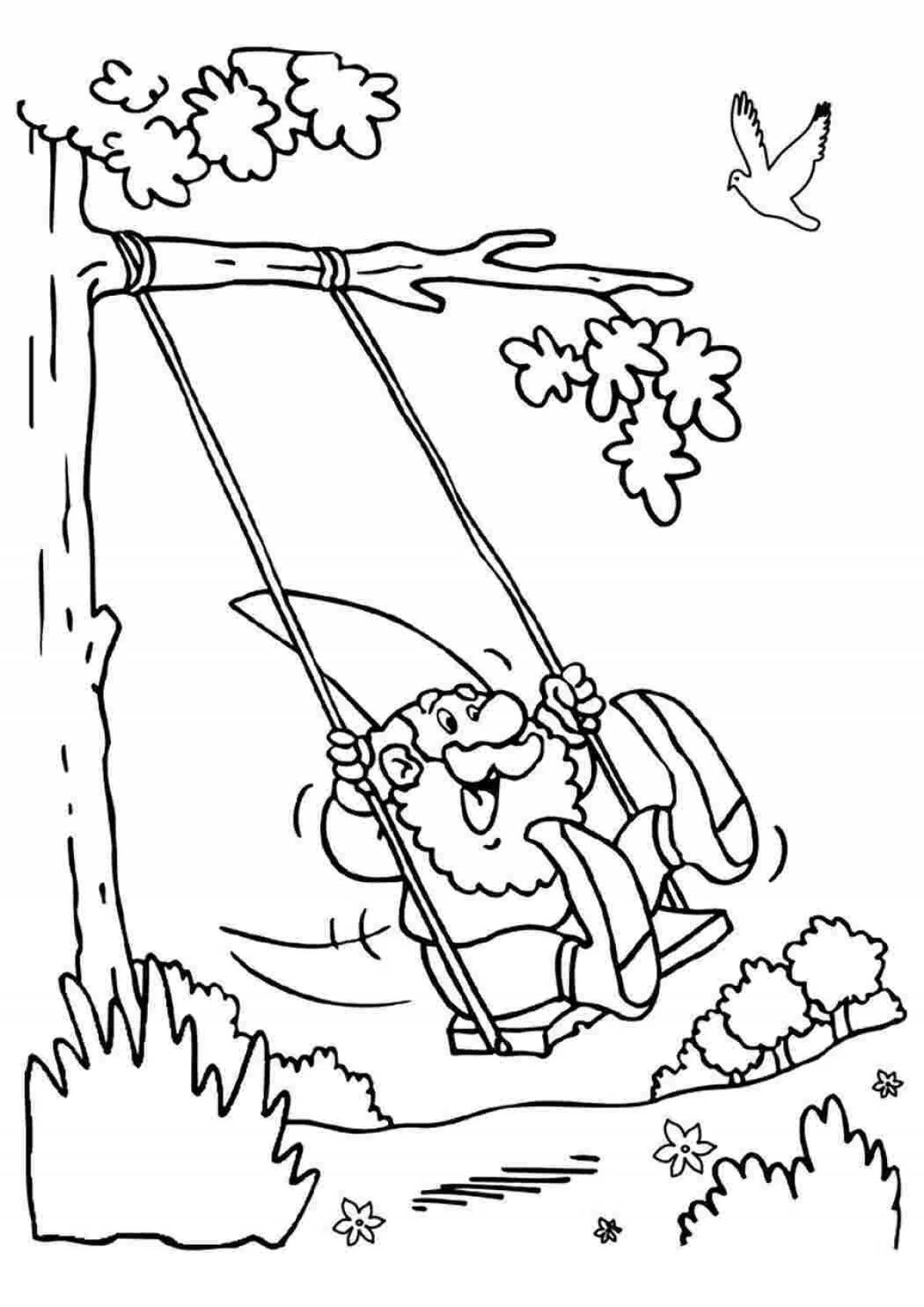 Playful swing coloring page for toddlers