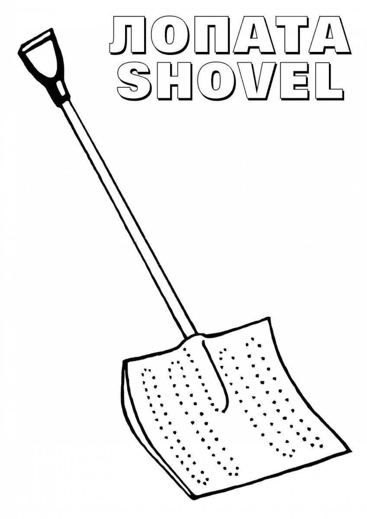 Coloring book glowing shovel for schoolchildren