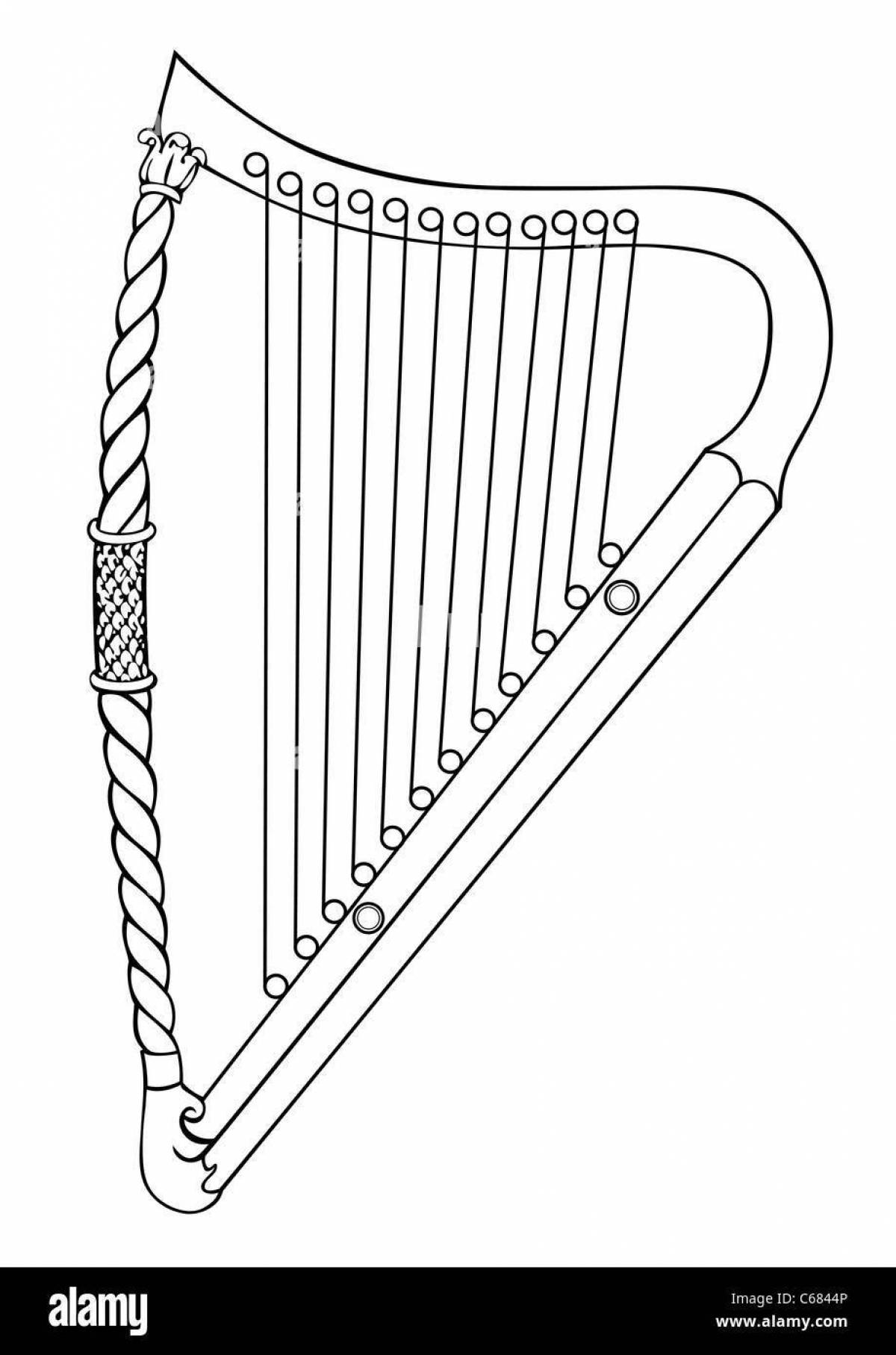 Colorful harp coloring book for kids