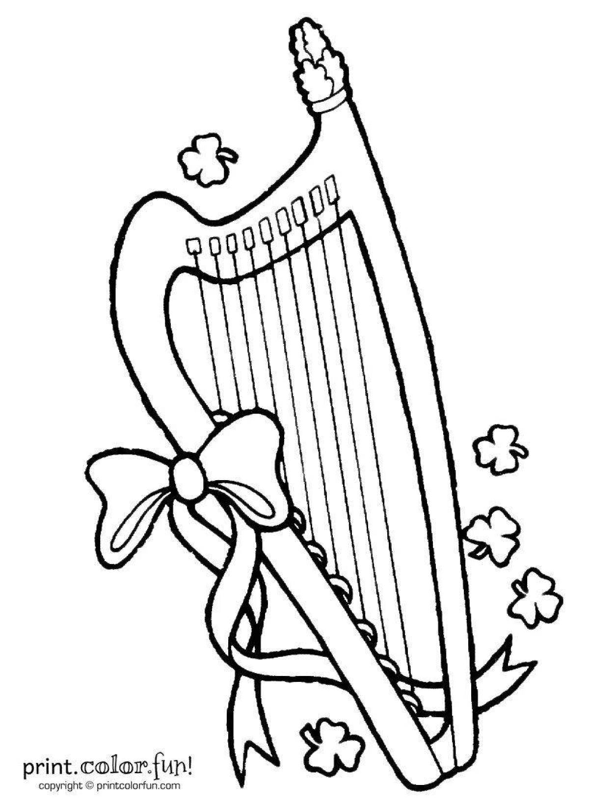 Exquisite harp coloring book for kids