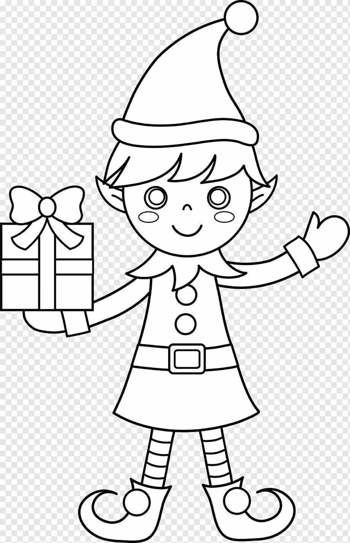 Cute elf coloring book for kids