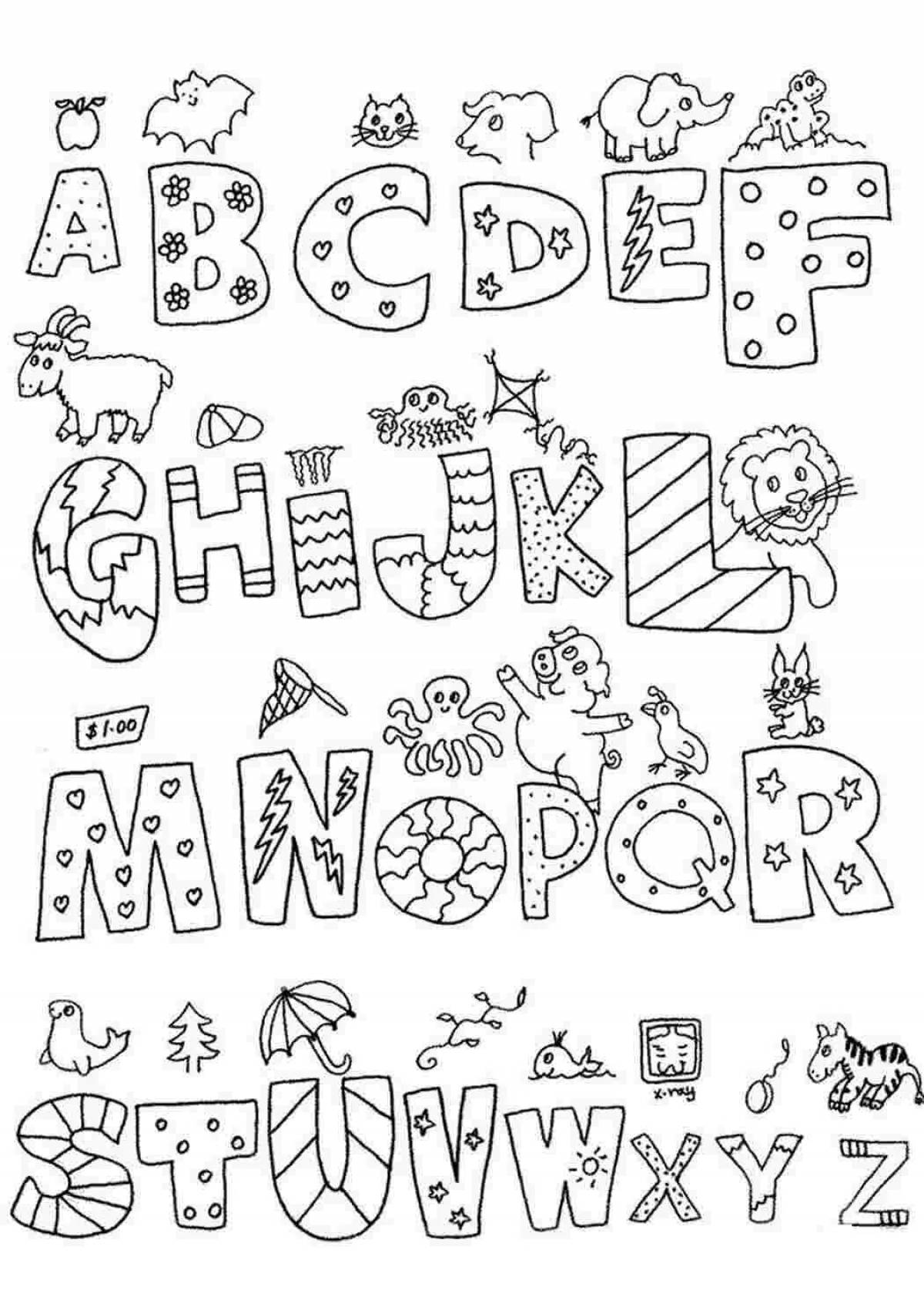 Красочная страница-раскраска «алфавит лора» для детей, с которой можно играть