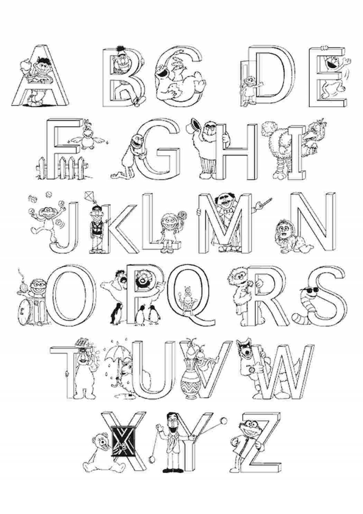 Красочная страница-раскраска «алфавит лора» для развития творческих способностей детей