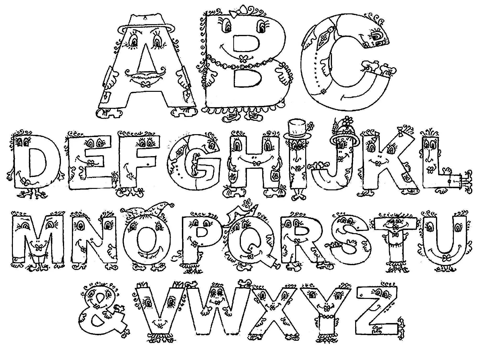 Colorful lore alphabet coloring page for kids to develop their knowledge
