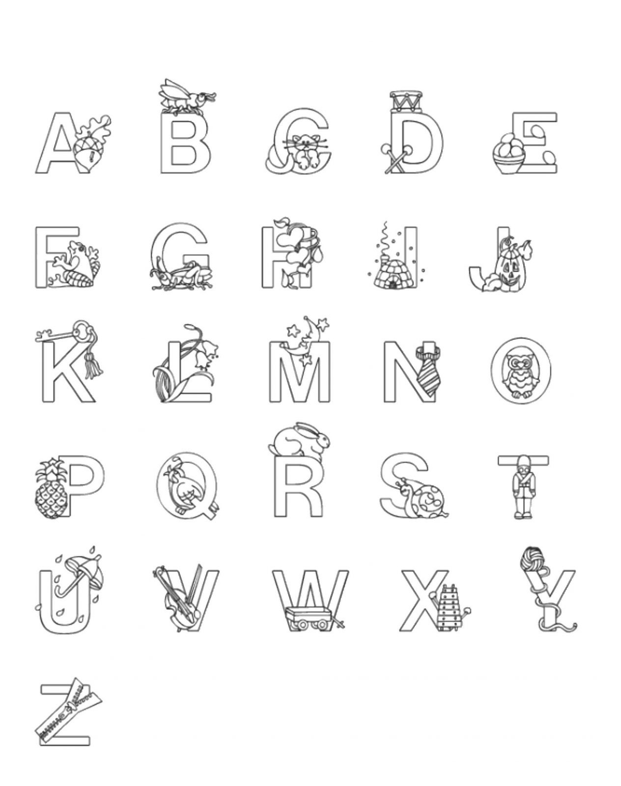 Красочная страница-раскраска «алфавит лора» для детей, чтобы развить их понимание