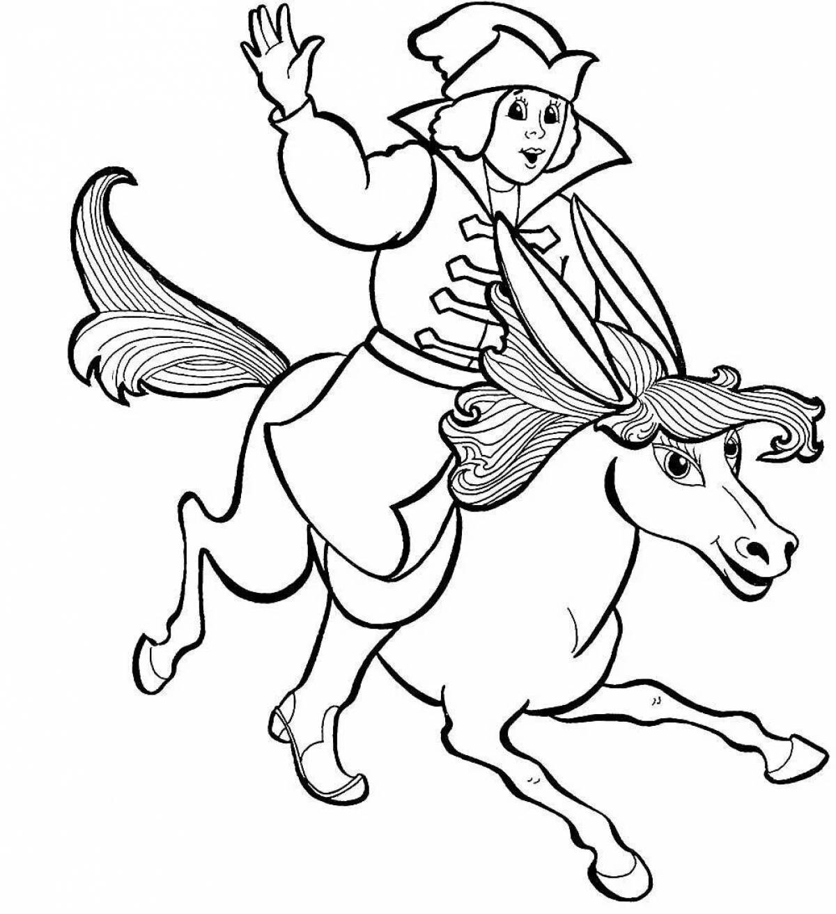 Humpbacked Horse coloring page filled with flowers