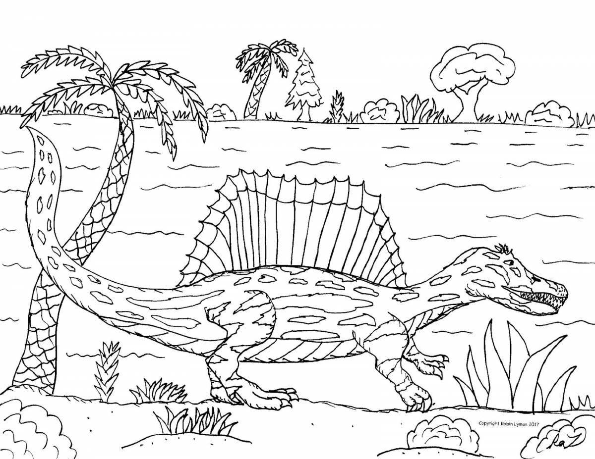 Яркая раскраска спинозавр для детей