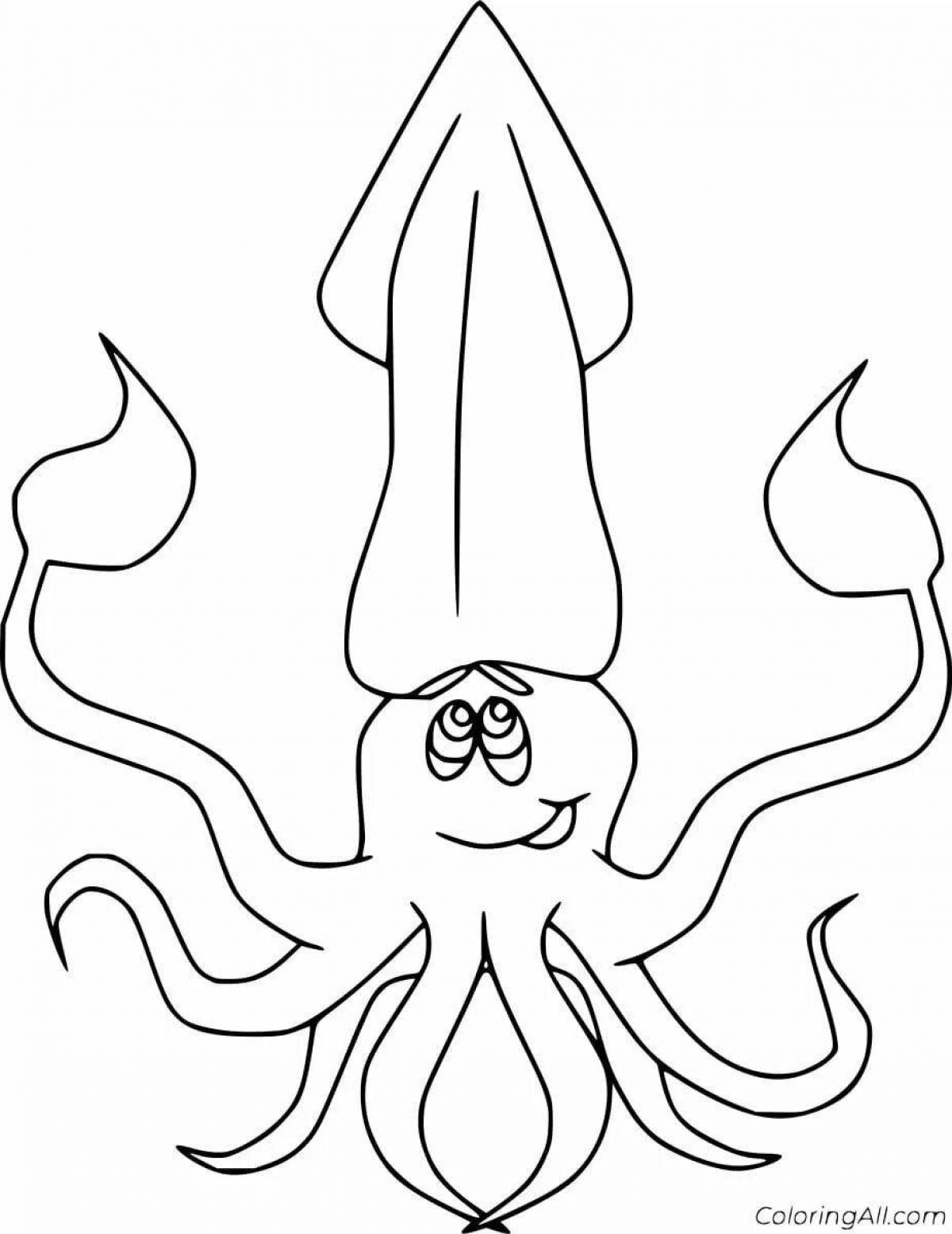 Colorful squid coloring page for kids