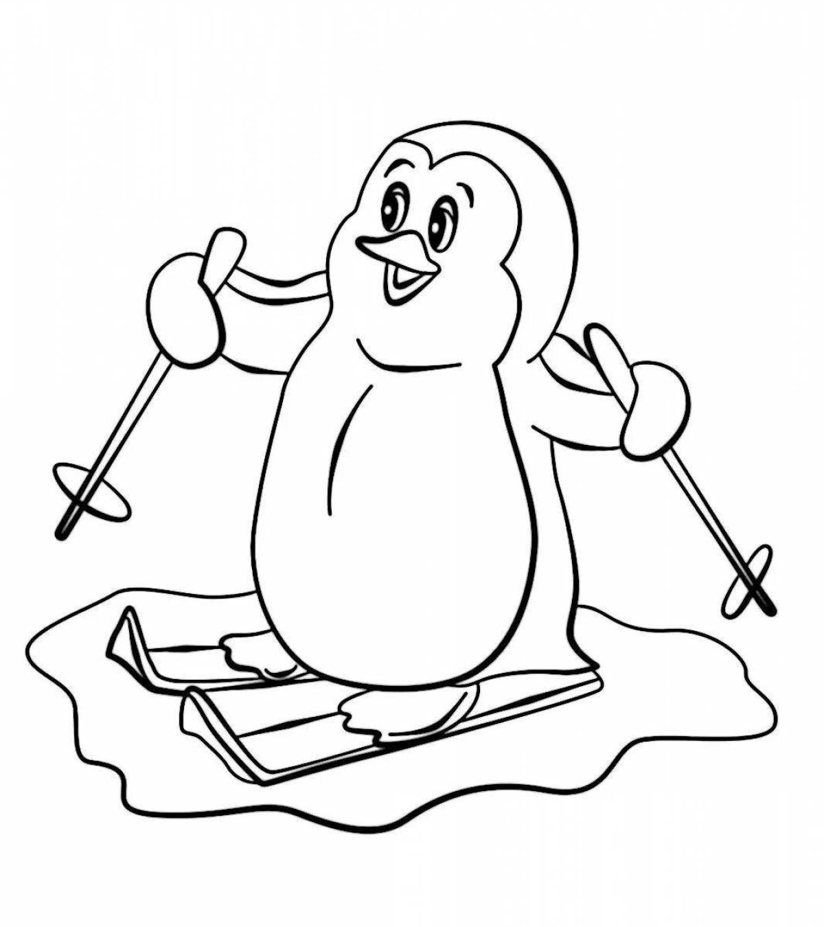 Coloring page happy penguin on an ice floe for kids