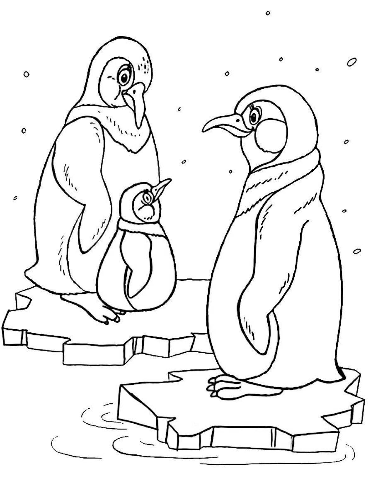 Coloring a cute penguin on an ice floe for kids