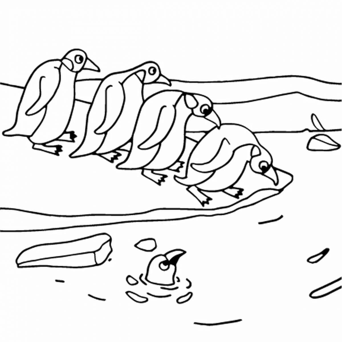Cute penguin on the ice floe coloring pages for kids