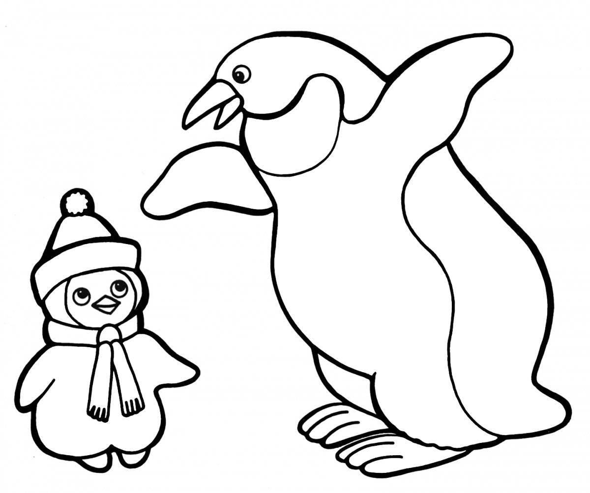 Happy penguin on an ice floe coloring pages for children