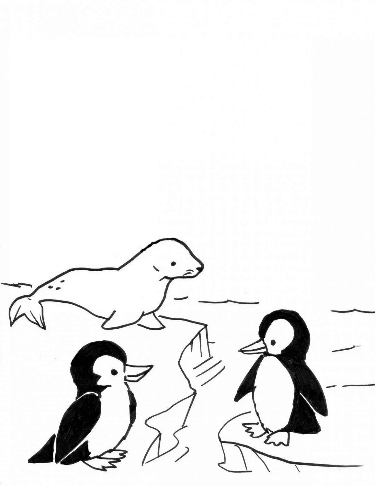 Забавный пингвин на льдине раскраски для детей