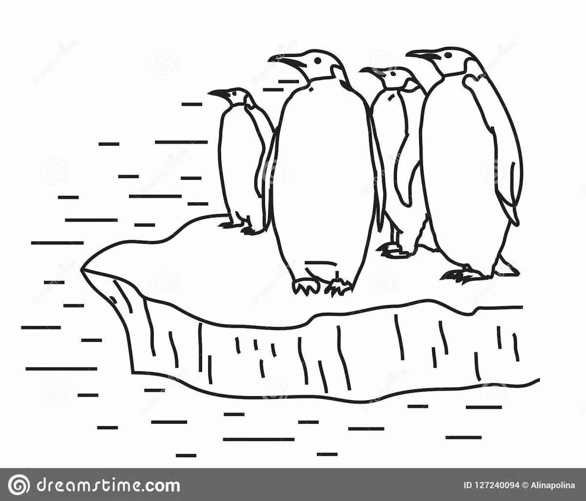 Fancy penguin on an ice floe coloring pages for kids