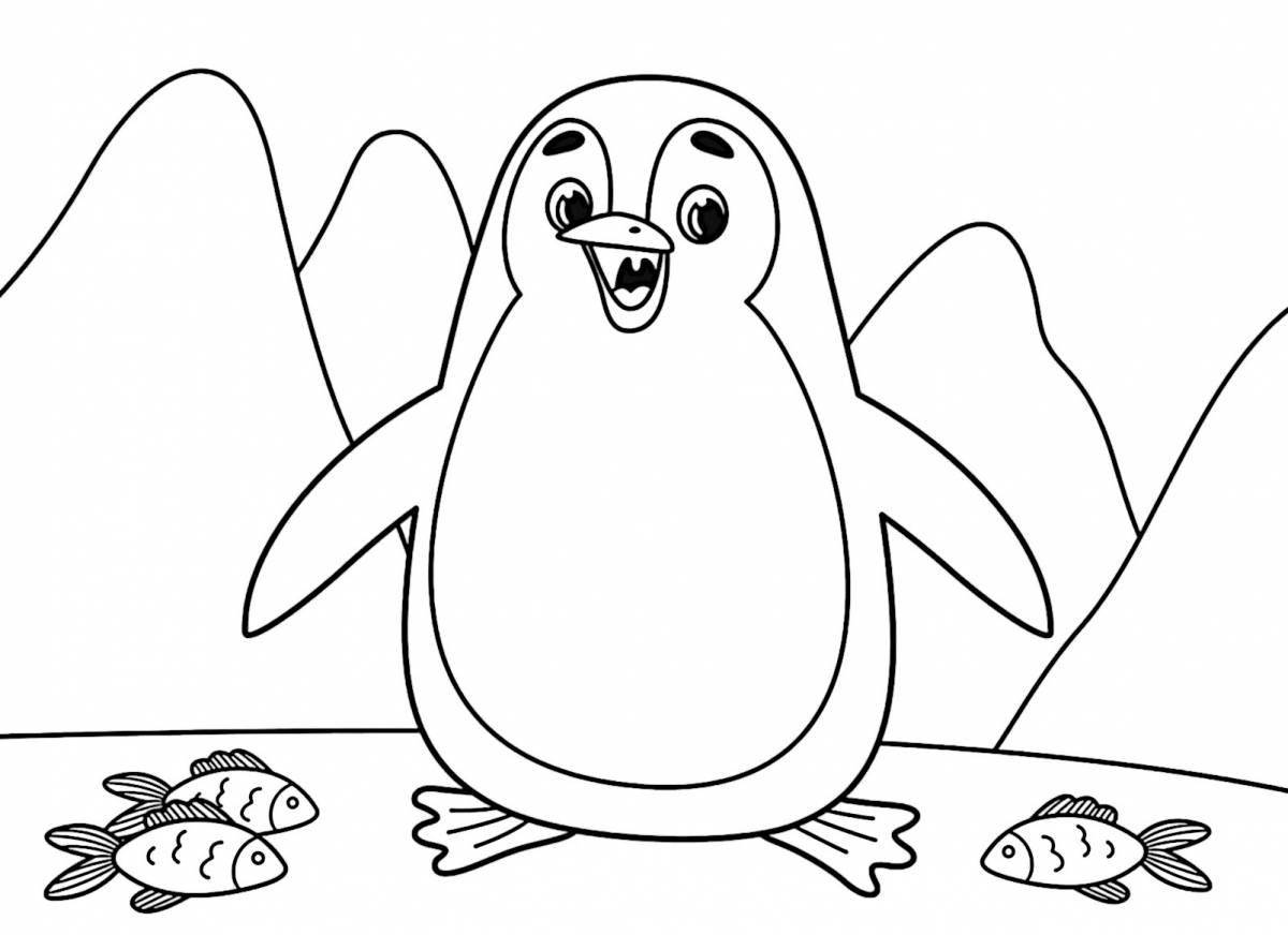 Animated penguin on an ice floe coloring page for kids