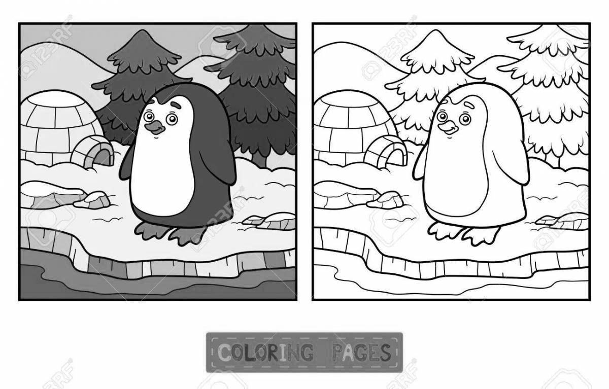Coloring page gorgeous penguin on an ice floe for kids