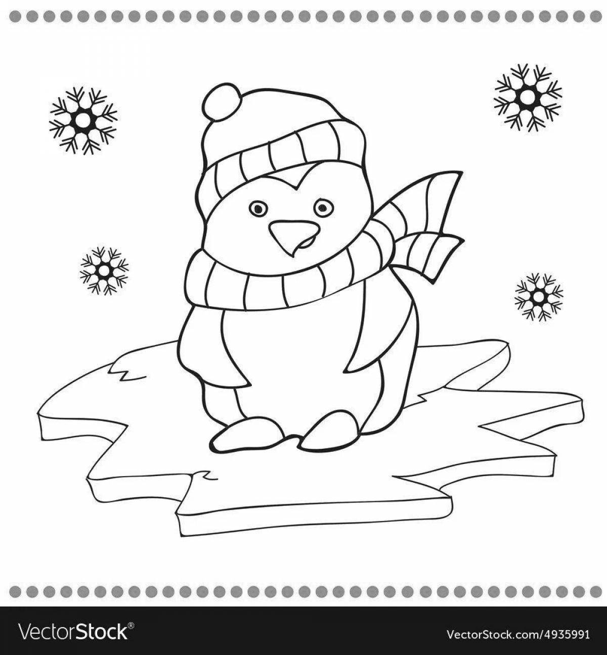 A wonderful penguin on an ice floe coloring pages for children
