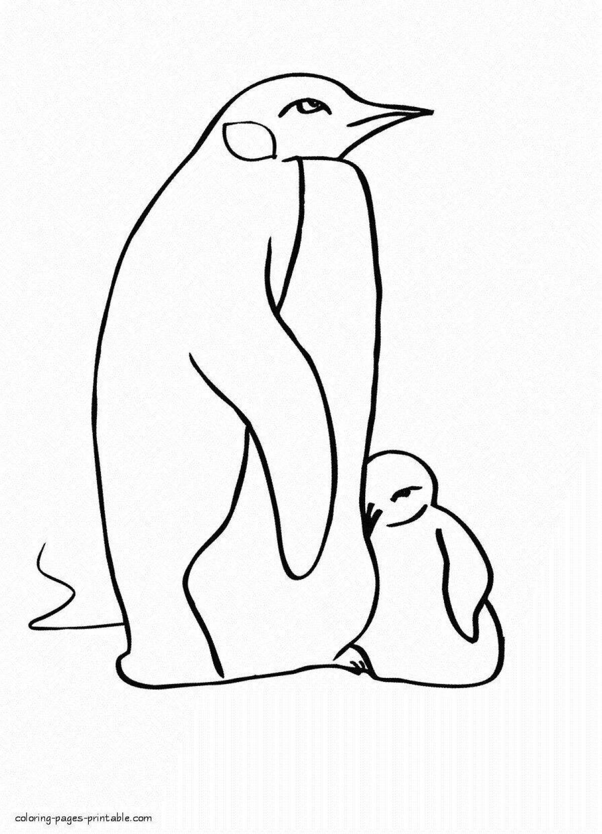 Coloring book shining penguin on an ice floe for children